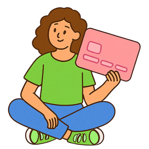 person sitting cross-legged holding a credit card